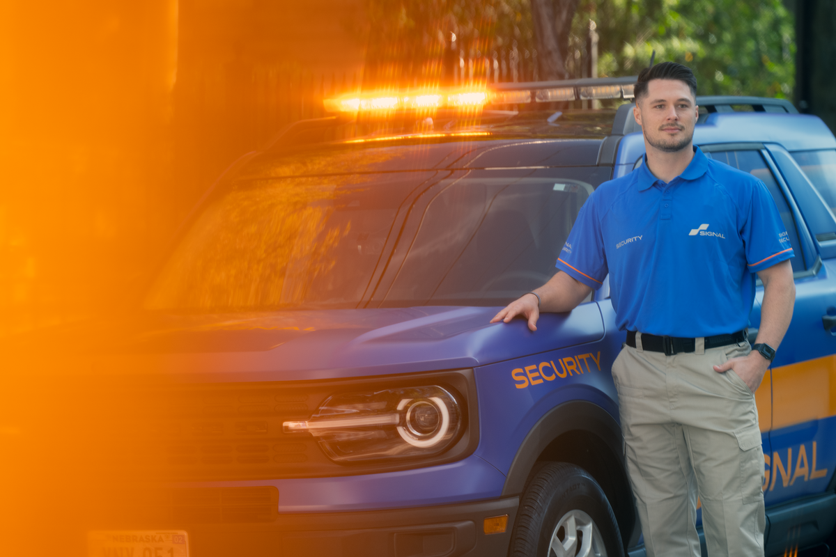 Signal officer with orange light beam. 